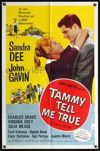 5e779 TAMMY TELL ME TRUE 1sh '61 art of Sandra Dee & John Gavin, riverboat romance!