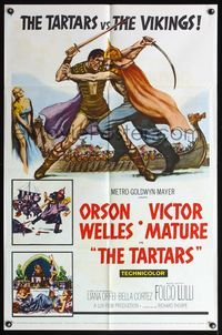 5e780 TARTARS 1sh '61 great artwork of Victor Mature battling Orson Welles!