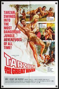 5e781 TARZAN & THE GREAT RIVER 1sh '67 art of Mike Henry in the title role w/sexy Jan Murray!