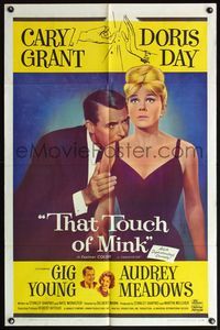 5e803 THAT TOUCH OF MINK 1sh '62 great close up art of Cary Grant & Doris Day!