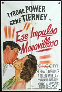 5e805 THAT WONDERFUL URGE Spanish/U.S. 1sh '49 stone litho art of Tyrone Power about to kiss Gene Tierney!