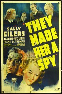5e810 THEY MADE HER A SPY 1sh '39 artwork of Sally Eilers, Allan Lane, Fritz Leiber!