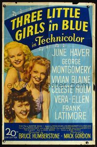 5e835 THREE LITTLE GIRLS IN BLUE 1sh '46 sexy June Haver, Vivian Blaine & Vera-Ellen!