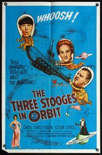 5e841 THREE STOOGES IN ORBIT 1sh '62 astro-nuts Moe, Larry & Curly-Joe meet the sexy Martians!