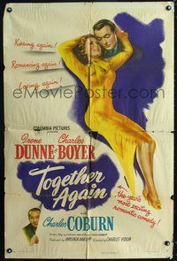 5e859 TOGETHER AGAIN 1sh '44 artwork of sexy Irene Dunne, Charles Boyer, Charles Coburn!