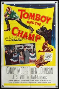 5e866 TOMBOY & THE CHAMP 1sh '61 Candy Moore, Ben Johnson & Champy, the Angus cow!