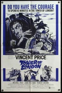 5e891 TOWER OF LONDON 1sh '62 Vincent Price, Roger Corman, montage of horror artwork!