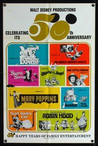 5e952 WALT DISNEY 50th ANNIVERSARY 1sh '73 Disney classics, Mary Poppins, Aristocats, Robin Hood!