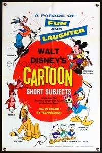 5e954 WALT DISNEY'S CARTOON SHORT SUBJECTS 1sh '65 Goofy, Mickey, Donald Duck, Pluto, Chip & Dale!