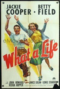 5e966 WHAT A LIFE style A 1sh '39 art of Jackie Cooper as the first Henry Aldrich & Betty Field!