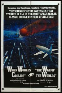 5e974 WHEN WORLDS COLLIDE/WAR OF THE WORLDS 1sh '77 cool sci-fi art of rocket in space by Berkey!