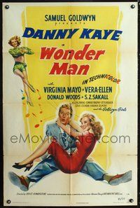 5e987 WONDER MAN style A 1sh '45 wacky Danny Kaye holds sexy Virginia Mayo + dancing Vera-Ellen!