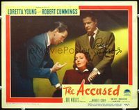 5f004 ACCUSED signed LC '49 by Robert Cummings, who's comforting interrogated Loretta Young!