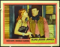 5f328 ALIAS JESSE JAMES LC#4 '59 close up of Bob Hope holding gun & glaring at sexy Rhonda Fleming!