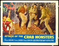 5f346 ATTACK OF THE CRAB MONSTERS LC '57 Russell Johnson & two men trapped, classic border art!