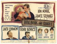 5f091 BELL, BOOK & CANDLE TC '58 close up of James Stewart kissing sexiest witch Kim Novak!