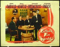5f367 BETWEEN TWO WORLDS LC '44 angry John Garfield stands by table with priest & two men!