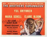5f109 BROTHERS KARAMAZOV TC '58 huge headshot of Yul Brynner, sexy Maria Schell & Claire Bloom!