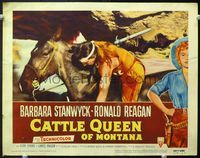 5f420 CATTLE QUEEN OF MONTANA LC#8 '54 border art of sexy Barbara Stanwyck, death by tomahawk!