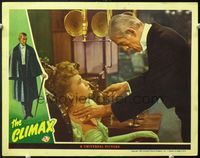 5f430 CLIMAX LC '44 super close up of Boris Karloff threatening Susanna Foster with knife!