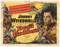 5f134 DEVIL GODDESS TC '55 Johnny Weissmuller is NOT Jungle Jim, cool jungle montage art!