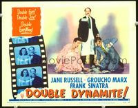 5f473 DOUBLE DYNAMITE LC #3 '52 Jane Russell & Frank Sinatra pick up cash at Groucho Marx's feet!