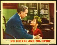 5f476 DR. JEKYLL & MR. HYDE LC#5 R54 close up of Spencer Tracy glaring down at Ingrid Bergman!