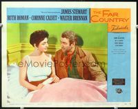 5f490 FAR COUNTRY LC#5 '55 close up of James Stewart staring at Ruth Roman in bed!