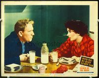 5f492 FATHER OF THE BRIDE LC#7 '50 Spencer Tracy glares at Elizabeth Taylor while drinking milk!