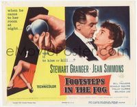 5f152 FOOTSTEPS IN THE FOG TC '55 was Stewart Granger there to kiss or kill Jean Simmons, cool art!