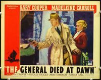 5f516 GENERAL DIED AT DAWN LC '36 close up of Gary Cooper firing gun as Madeleine Carroll watches!