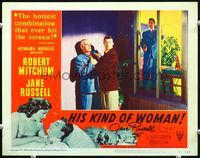 5f028 HIS KIND OF WOMAN signed LC #4 '51 by sexy Jane Russell, who's in border art w/Robert Mitchum!