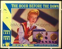 5f571 HOUR BEFORE THE DAWN LC #2 '44 great c/u of Nazi spy Veronica Lake pointing gun by radio!