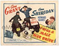 5f173 I WAS A MALE WAR BRIDE TC '49 cross-dresser Cary Grant & Ann Sheridan on motorcycle, Hawks