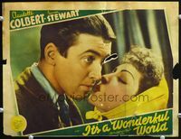 5f600 IT'S A WONDERFUL WORLD LC '39 c/u of Jimmy Stewart about to be kissed by Claudette Colbert!