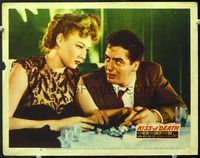 5f621 KISS OF DEATH LC#8 '47 scared Victor Mature close up at table with Coleen Gray!