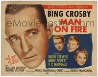 5f205 MAN ON FIRE TC '57 huge head shot of Bing Crosby, who wants to keep custody of his child!