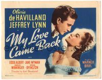 5f221 MY LOVE CAME BACK TC '40 great romantic close up of Olivia de Havilland & Jeffrey Lynn!