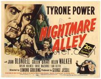 5f222 NIGHTMARE ALLEY TC '47 art of Tyrone Power with cigarette, Joan Blondell, Coleen Gray