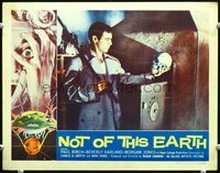 5f734 NOT OF THIS EARTH LC '57 classic girl & monster border art, guy inspecting skull by safe!