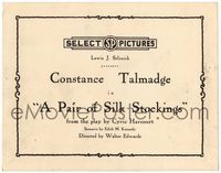 5f232 PAIR OF SILK STOCKINGS TC '18 Constance Talmadge billed above the title on a true title card!