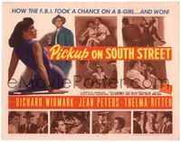 5f237 PICKUP ON SOUTH STREET TC '53 Richard Widmark & Jean Peters in Samuel Fuller noir classic!