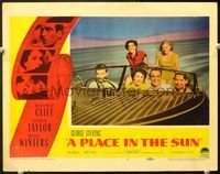 5f769 PLACE IN THE SUN LC#7 '51 Montgomery Clift with Elizabeth Taylor & friends on speedboat!