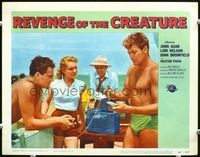 5f796 REVENGE OF THE CREATURE LC '55 great close up of guys in swimsuits injecting clam with serum!