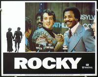 5f804 ROCKY LC#3 '77 Sylvester Stallone shakes hands with Carl Weathers at press conference!