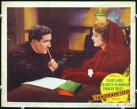 5f810 SAN FRANCISCO LC#6 R48 close up of priest Spencer Tracy & Jeanette MacDonald at desk!