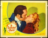 5f816 SCANDAL IN PARIS LC '46 great close up of thief George Sanders about to kiss Carole Landis!