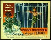 5f886 SUSAN SLEPT HERE LC #5 '54 Debbie Reynolds swinging on bar in gigantic birdcage!