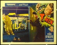 5f931 T-MEN LC #6 '47 injured Treasury agent Dennis O'Keefe in shootout with bad guy!
