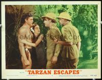 5f901 TARZAN ESCAPES LC#7 R54 two guys approach Johnny Weissmuller & Maureen O'Sullivan!